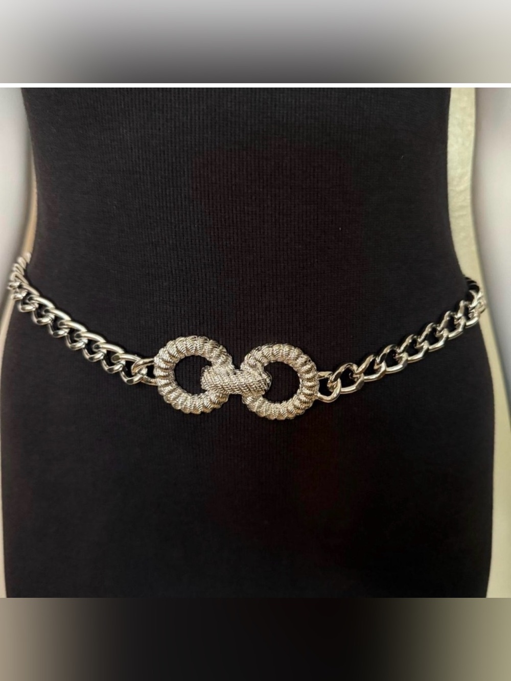 Silver tone metallic skinny chain belt